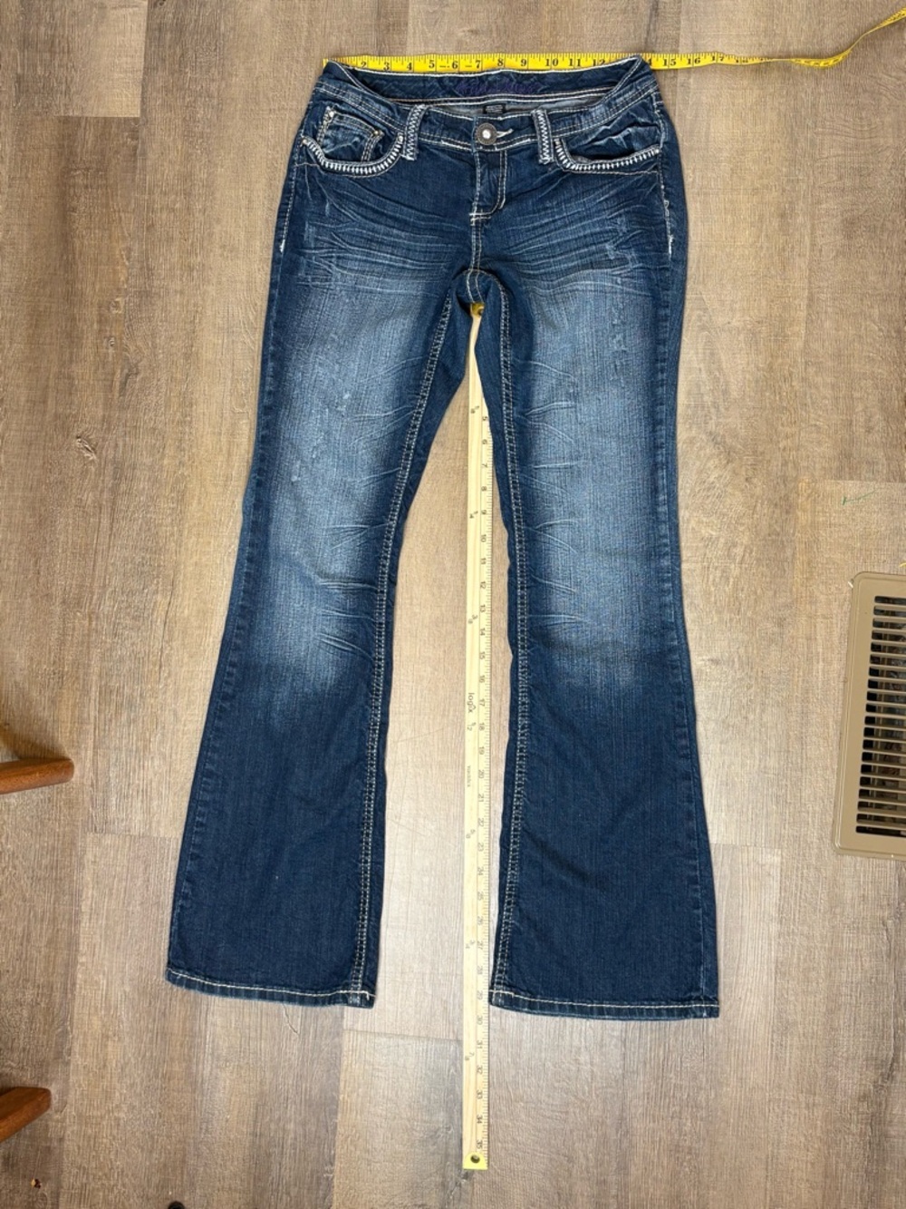 Source Unknown Dark Blue Flare Jeans with Contrast Stitching